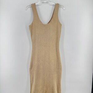 House‎ of Harlow 1960 Ribbed Knit Metallic Gold Maxi Dress Large Bodycon Sweater